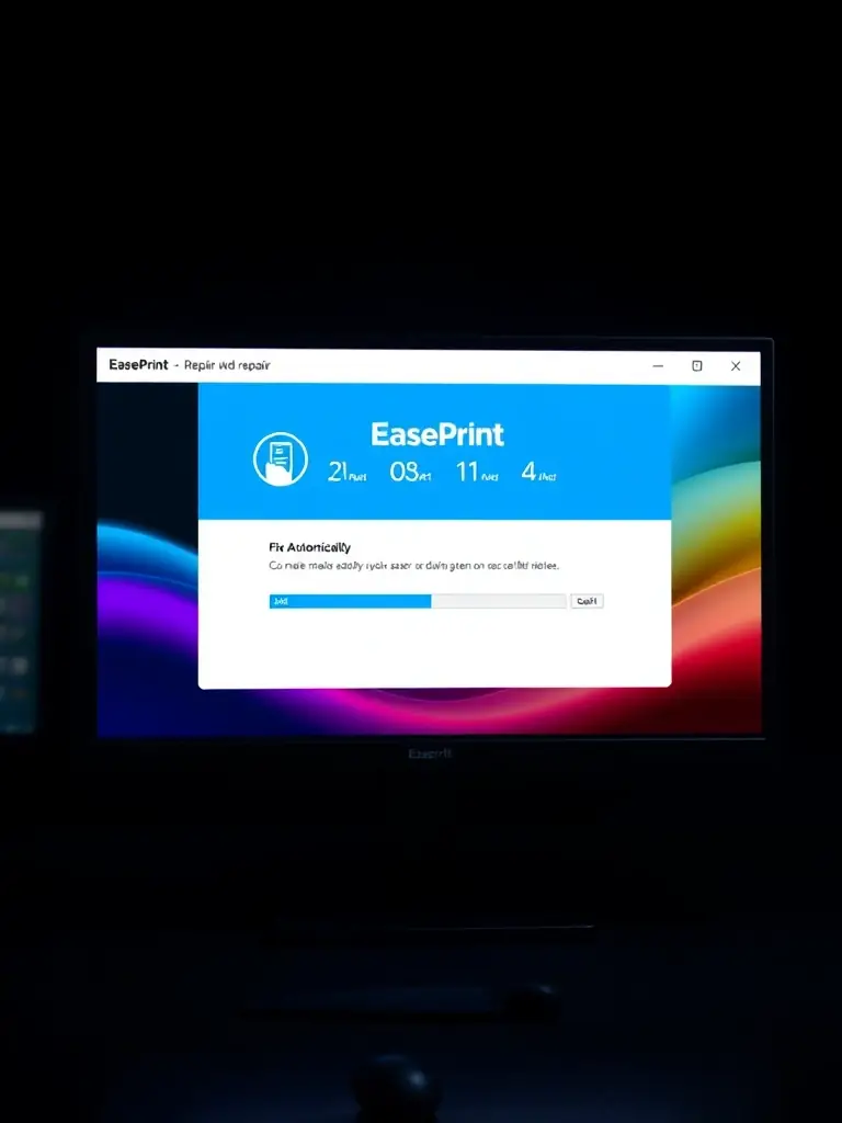 A screenshot of the EasePrint software showing the 'Fix Automatically' button and the progress bar during the repair process.