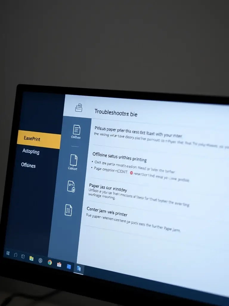 A screenshot of the EasePrint troubleshooting interface, showing options for fixing common printer errors.