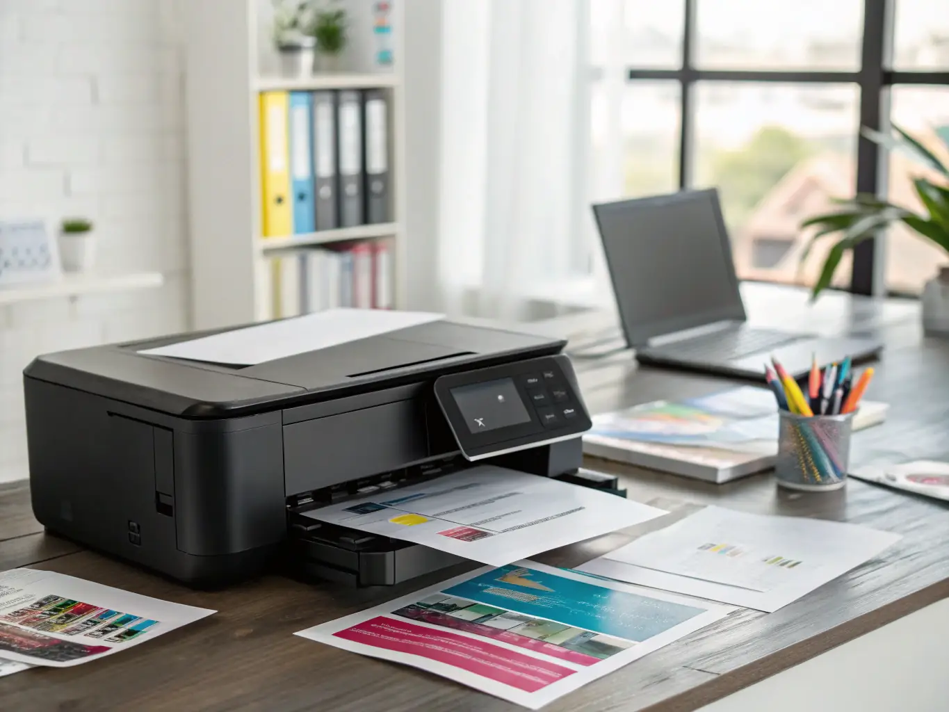 A screenshot of EasePrint's auto-detection feature in action, showing the software automatically identifying a connected printer and displaying its model information on a Windows computer.